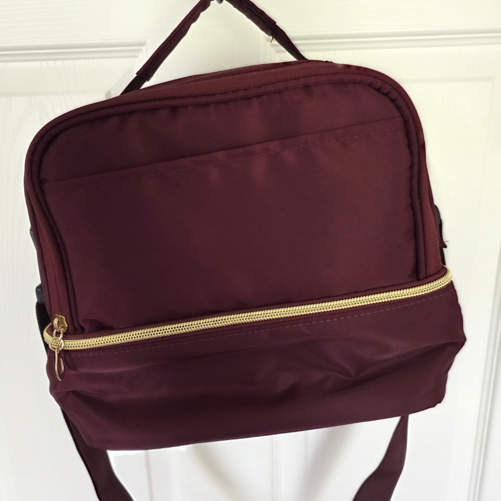 Burgundy Lunch Bag Or Makeup Bag with Gold Zipper